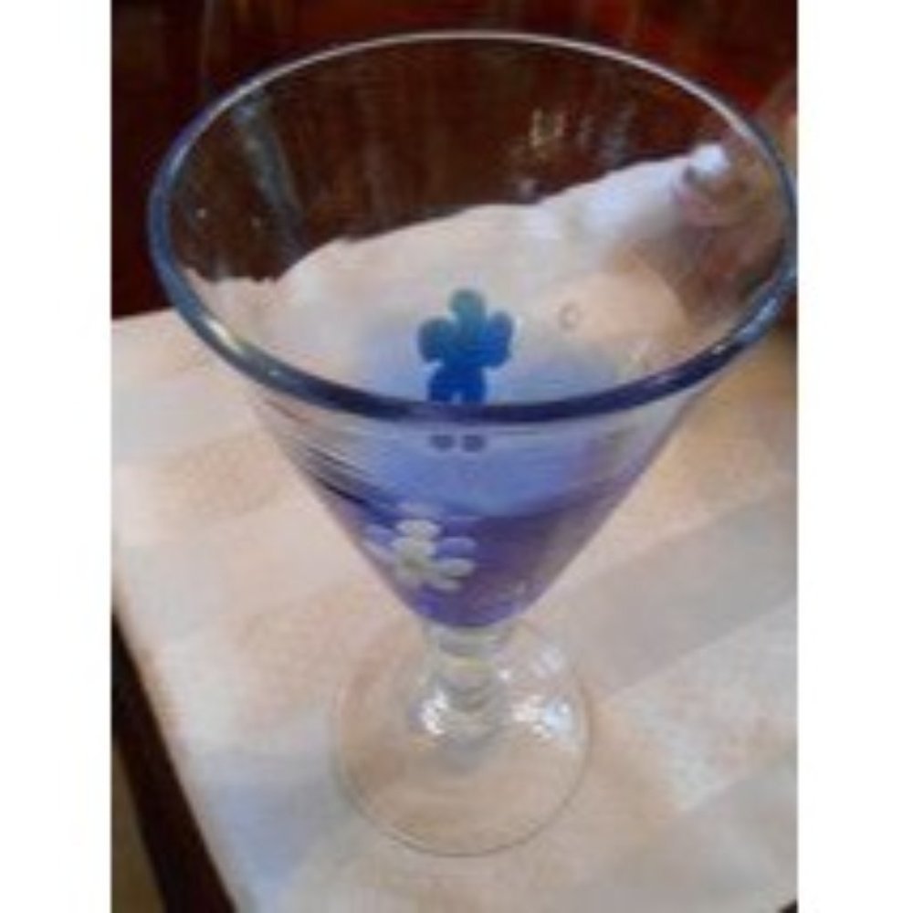 Global Amici Glassware Stemmed Wine Glass Purple Blue Tint Flowers Goblet
